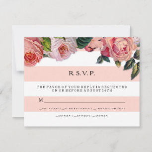 MODERN Chic Wide Stripes w Roses, Wedding RSVP Card