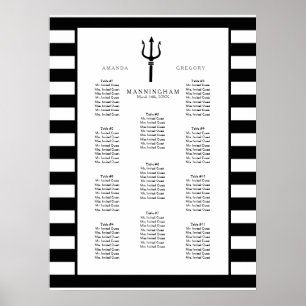 MODERN Chic Wide Stripes w Trident Wedding Seating Poster