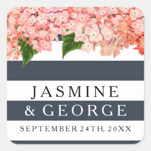 MODERN Chic Wide Stripes w Vintage Hydrangea Square Sticker