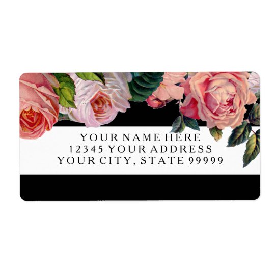 MODERN Chic Wide Stripes w Vintage Roses Floral Shipping Label