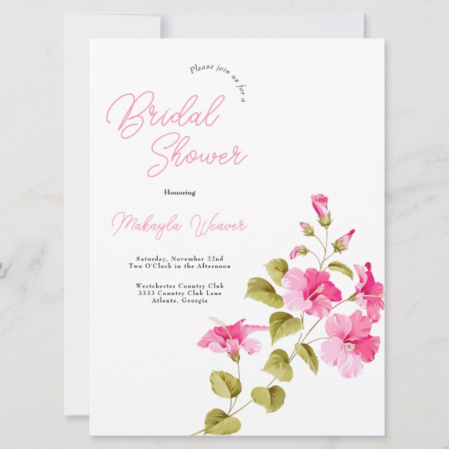Modern chic wild flowers script bridal shower invitation (Front)