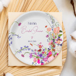 Modern chic wild flowers script bridal shower paper plate<br><div class="desc">Our chic boho Elegant modern spring summer flowers illustration with pretty wild flower and brush script bridal shower plate with a modern calligraphy typography with red,  purple,  pink ,  terracotta flowers is perfect for your bridal party.</div>