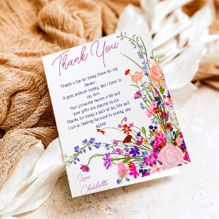 Modern chic wild flowers script bridal shower thank you card