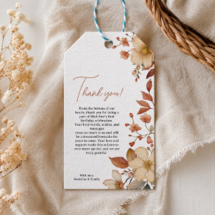  Modern Chic Wildflower Script 1st Birthday Girl  Gift Tags