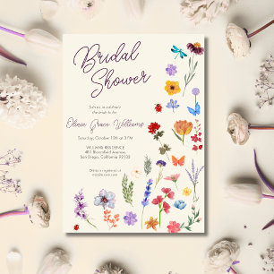 Modern chic wildflower watercolor bridal shower invitation