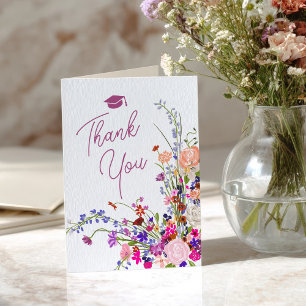 Modern chic wildflowers script boho graduation thank you card