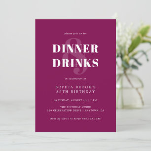 Modern Chic Wine Bold Typography Birthday Dinner Invitation