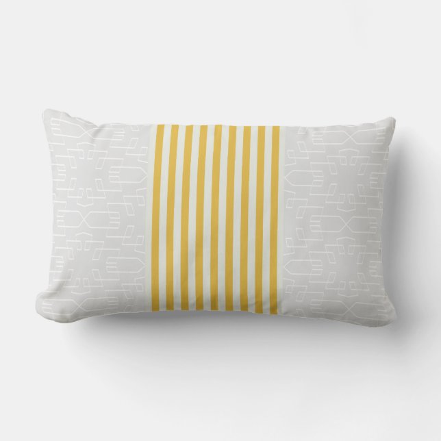 Modern chic yellow and grey stripes pillow (Front)