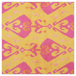 Modern chic yellow pink ikat pattern fabric