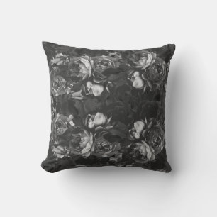 Modern Chick Black Rose Floral Botanical Cushion