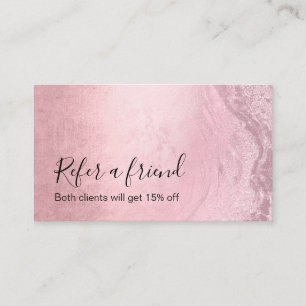 Modern chick pink rose gold glitter makeup artist referral card