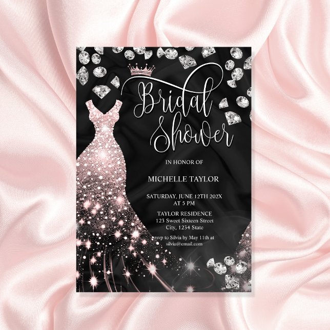 Modern Chick Rose Gold Glitter Wedding Dress Invitation (Creator Uploaded)