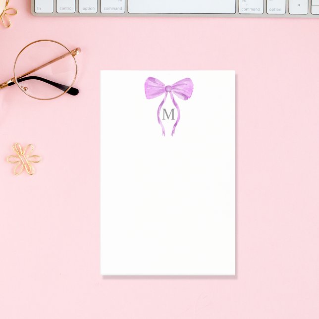 Modern Chick Watercolor Bow Monogram Post-it Notes (purple watercolor bow)