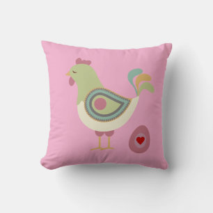 Modern Chicken & Egg Art Throw Pillow – Pink