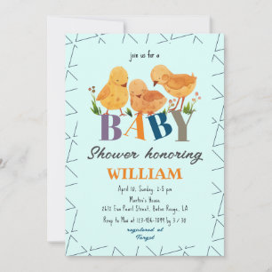 Modern Chicken Family Colourful Letters Baby Showe Invitation