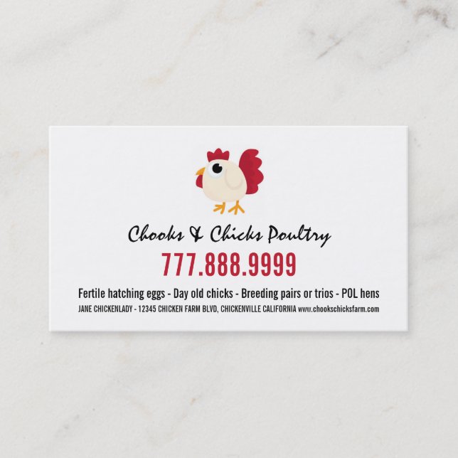 Modern Chicken Farmer Cartoon Hen Business Card (Front)