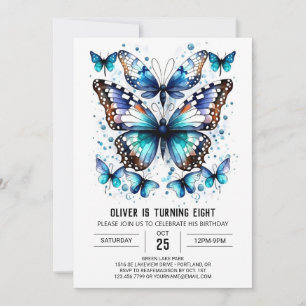 Modern Children Butterfly Boy Birthday Invitation
