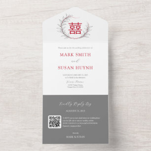 Modern Chinese All in One Wedding Invitation (RED)