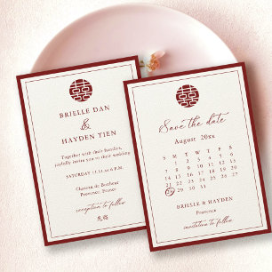 Modern Chinese Champagne Red Save The Date Invitation