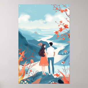 Modern Chinese Couple Illustration Poster