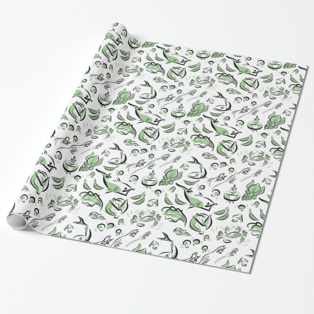 Modern Chinese Cuisine Ink Drawing Wrapping Paper (Unrolled)