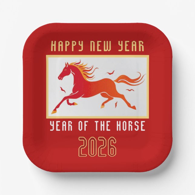 Modern Chinese Horse New Year 2026  Paper Plate (Front)