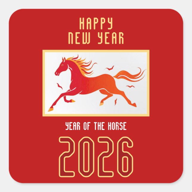 Modern Chinese Horse New Year 2026  Square Sticker (Front)
