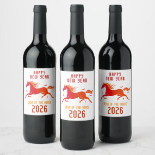 Modern Chinese Horse New Year 2026  Wine Label