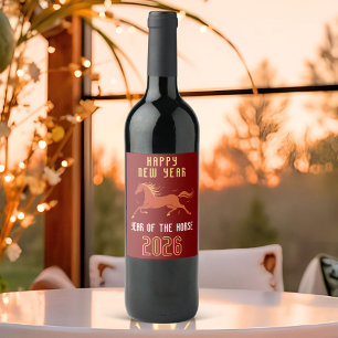 Modern Chinese Horse New Year 2026  Wine Label