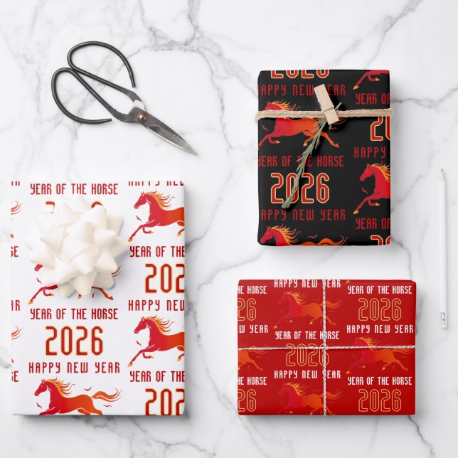 Modern Chinese Horse New Year 2026  Wrapping Paper Sheet (Front)