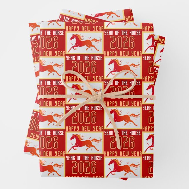 Modern Chinese Horse New Year 2026  Wrapping Paper Sheet (In situ)