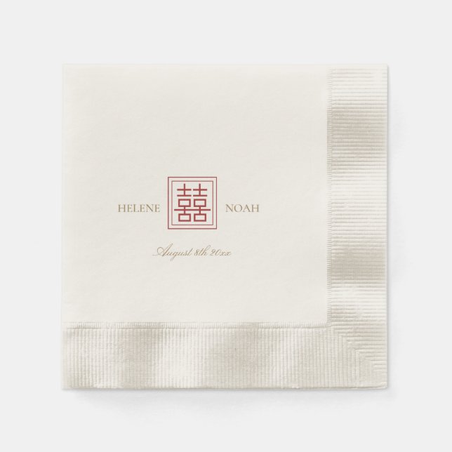 Modern Chinese Minimalist Elegant Gold Red Wedding Napkin (Front)