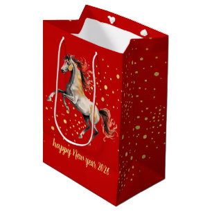 Modern Chinese New Year 2026 Horse New Year Medium Gift Bag