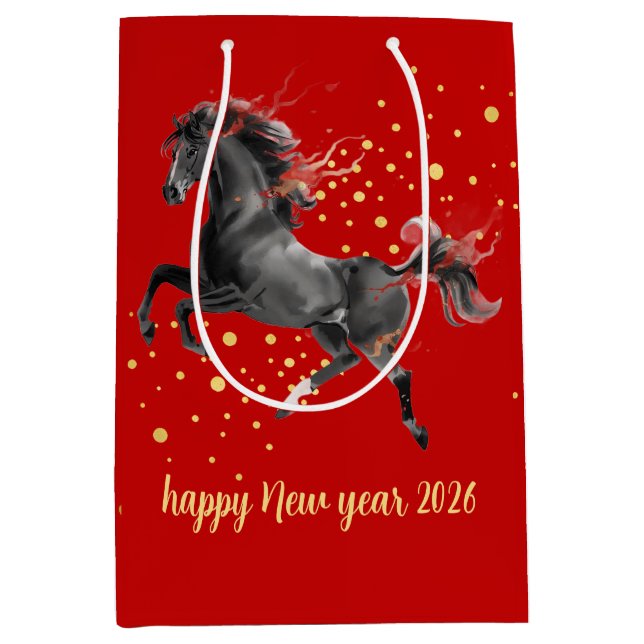 Modern Chinese New Year 2026 Horse New Year Medium Gift Bag (Front)