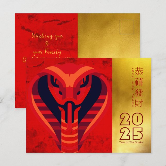 Modern Chinese New Year Snake 2025 HPostC1d Holiday Postcard (Front/Back)