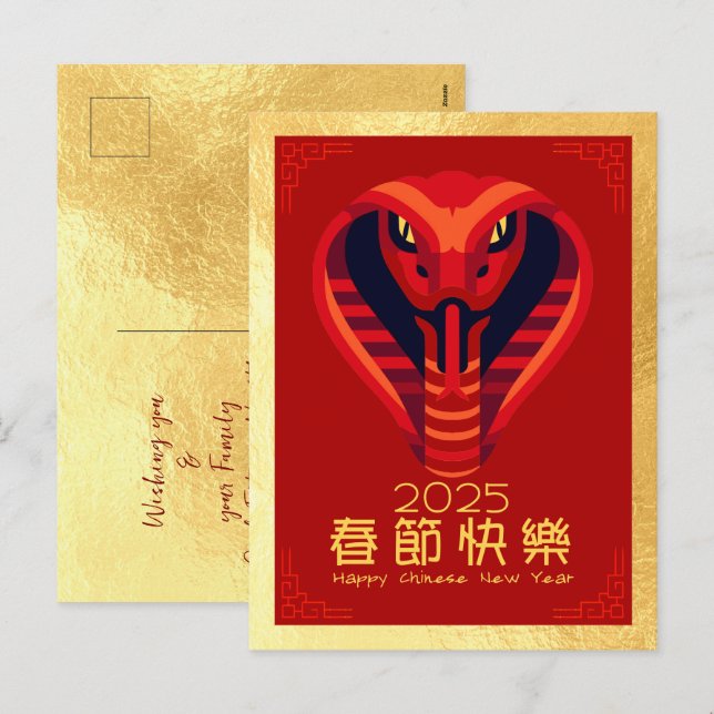 Modern Chinese New Year Snake 2025 VPostC1e Holiday Postcard (Front/Back)