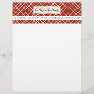 Modern Chinese Red Art Deco Geometric Pattern Custom Letterhead