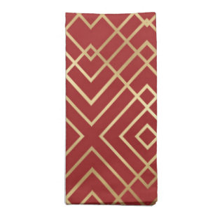 Modern Chinese Red Art Deco Geometric Pattern Napkin