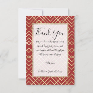 Modern Chinese Red Art Deco Geometric Pattern Thank You Card
