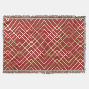 Modern Chinese Red Art Deco Geometric Pattern Throw Blanket