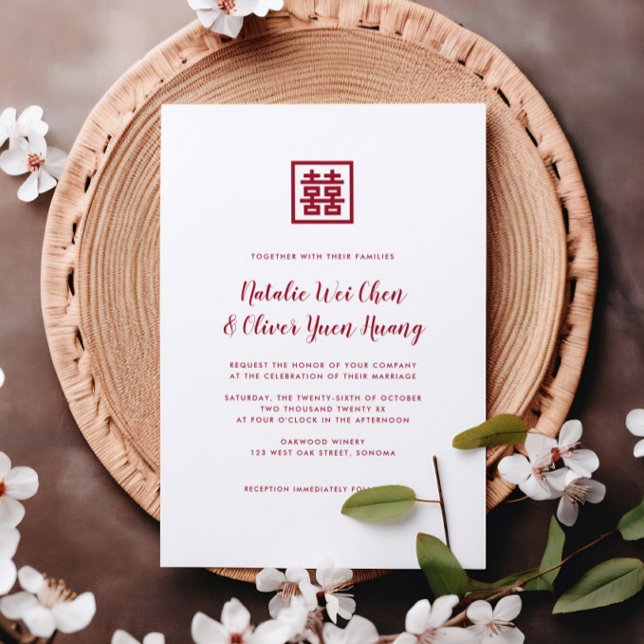 Modern Chinese Red Double Happiness Wedding Invita Invitation (Creator Uploaded)