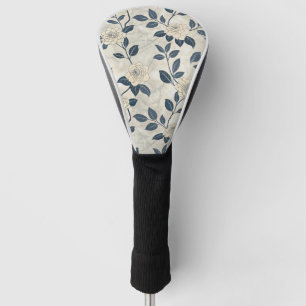 Modern Chinoiserie Ivory Rose Navy Botanical Golf Head Cover