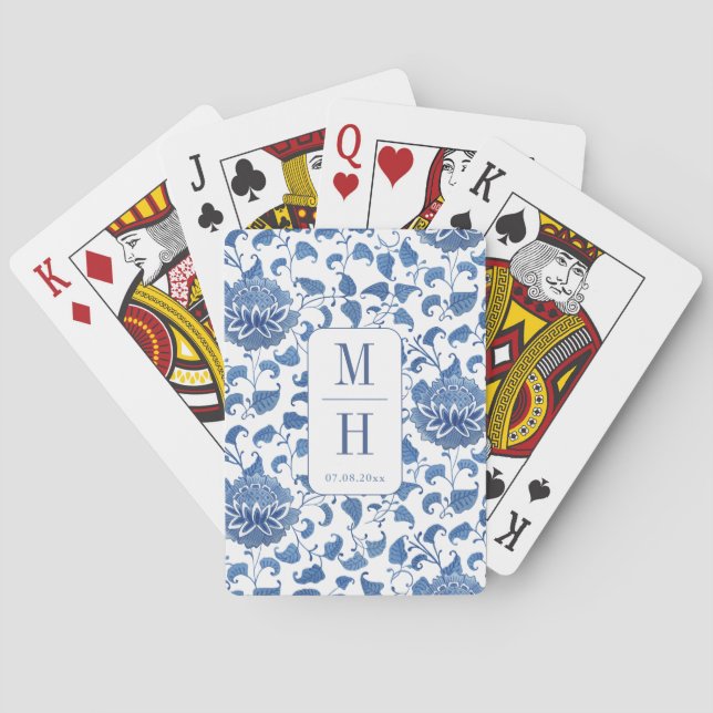 Modern Chinoiserie Monogram Wedding Favour Playing Cards (Back)