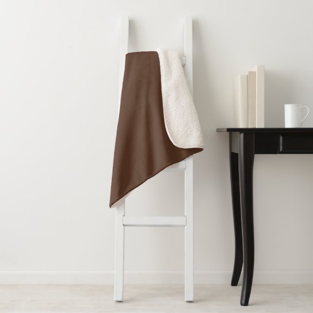 Modern Chocolate Brown Plain Solid Colour Sherpa Blanket (In Situ)