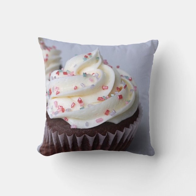 Modern Chocolate Cupcake Vanilla and Sprinkles Cushion (Front)