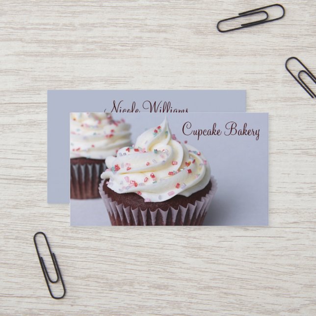 Modern Chocolate Cupcakes Sprinkle Frosting Business Card (Front/Back In Situ)