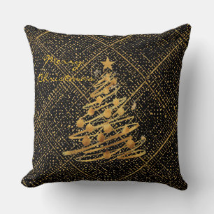 Modern, Chrismas Tree, Black Gold Cross Pattern Cushion