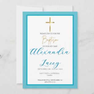 Modern Christening Baptism Gold Cross Invitation