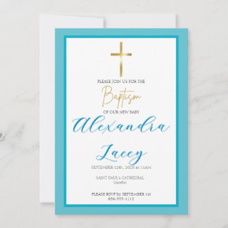 Modern Christening Baptism Gold Cross Invitation