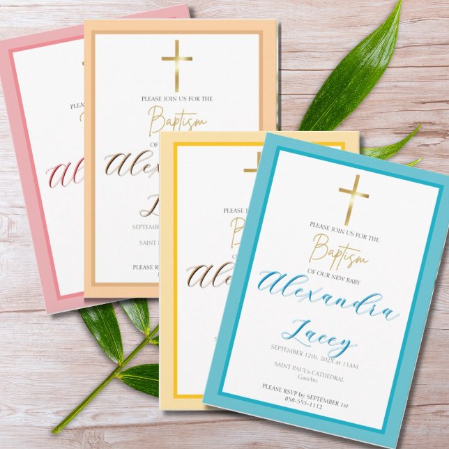 Modern Christening Baptism Gold Cross Invitation (Creator Uploaded)
